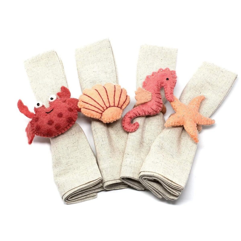 Hand-felted Seashore Napkin Rings, Set of Four Designs – Global Groove (T)