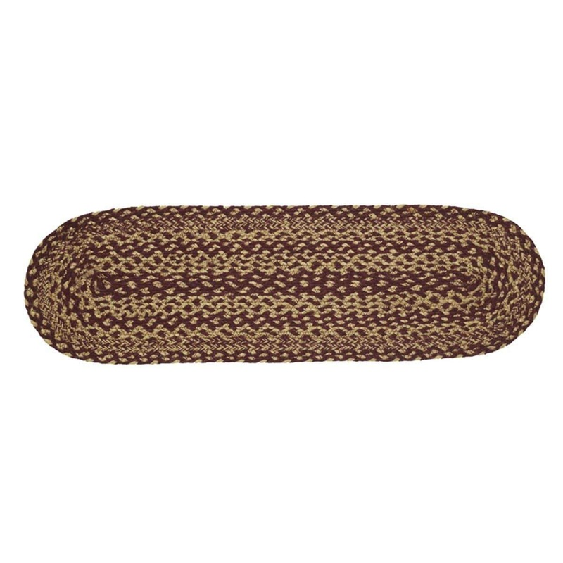 Burgundy Tan Jute Stair Tread Latex Oval 8.5×27