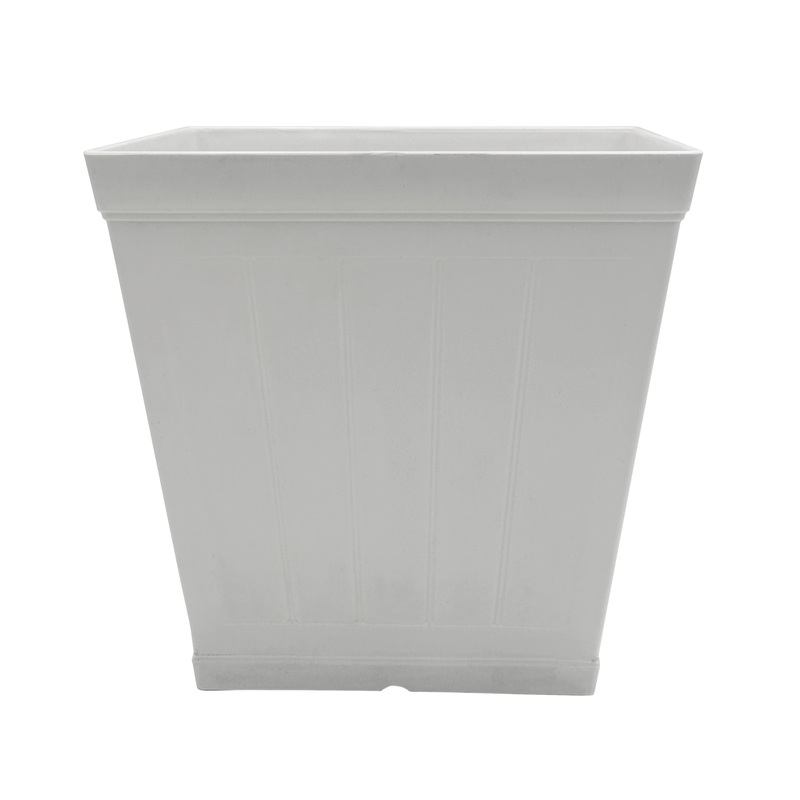 Classic Home and Garden Plastic Falmouth Square Plastic Planter Pot with Drainage Holes, Starlight White, 11in