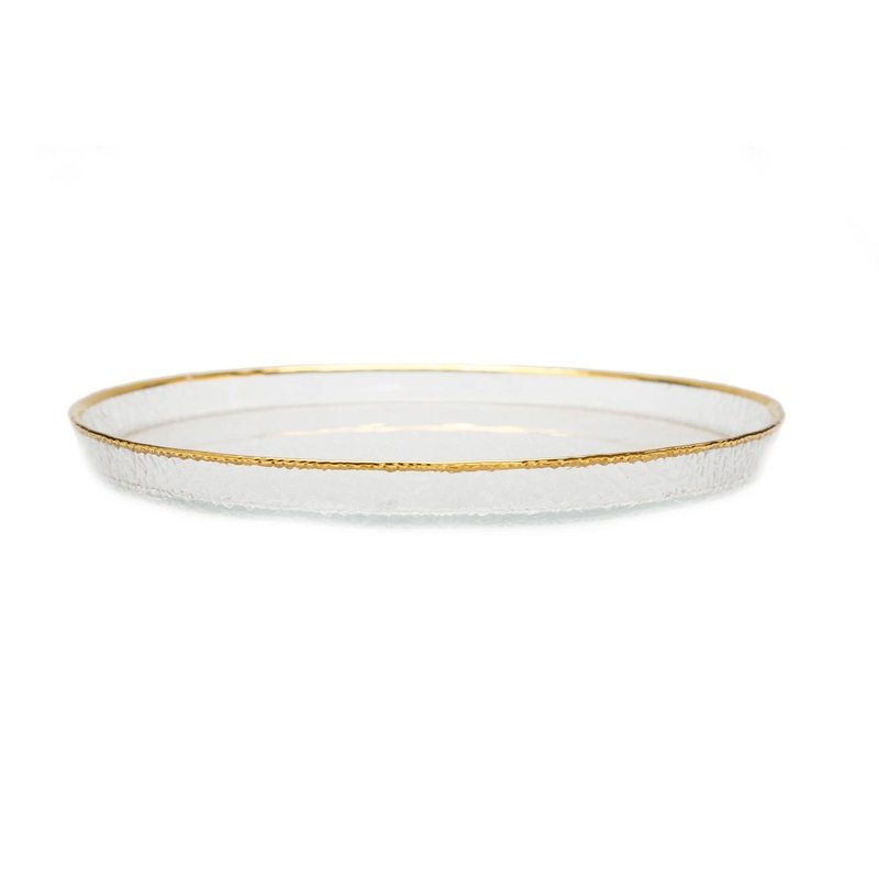 Classic Touch Set of 4 Pebbled Glass Chargers Raised Rim with Gold Border