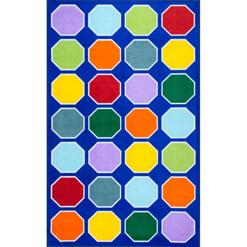 Octagons Printed Rug | Blue