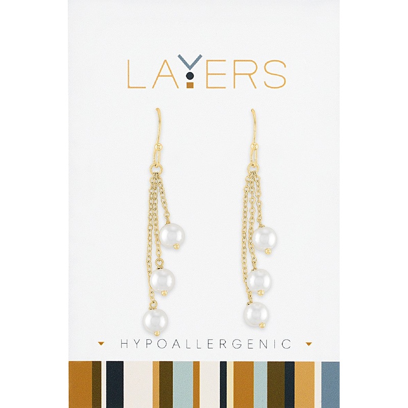 Gold Triple Pearl Dangle Earrings