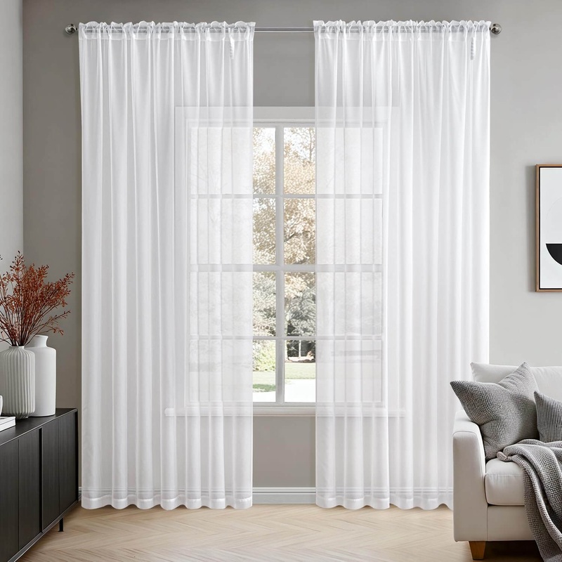 MIULEE 2 Panels Solid Color White Sheer Window Curtains Elegant Window Voile Panels/Draperies/Treatment for Bedroom Living Room (70 X 90 Inches White)