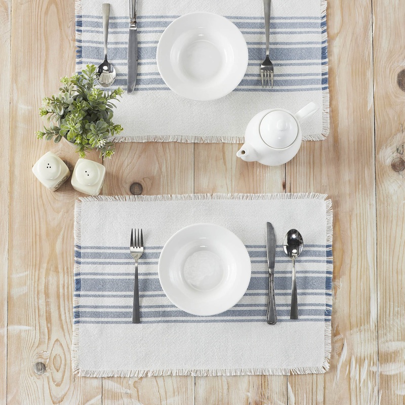 Antique White Stripe Blue Indoor/Outdoor Placemat Set of 6 13×19