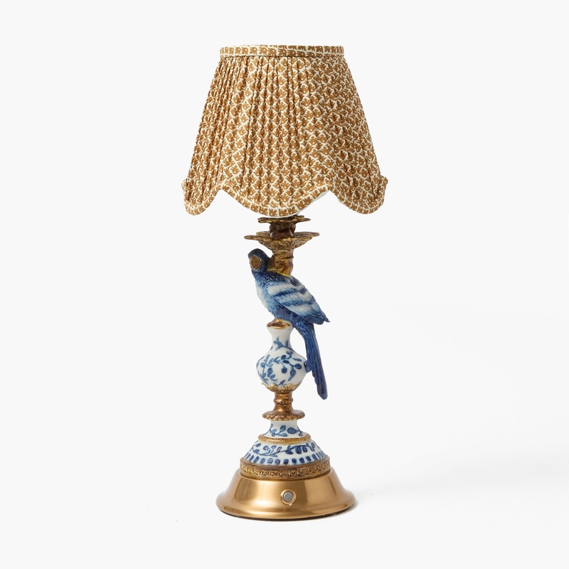 Blue Parrot Rechargeable Lamp with Caramel Lotus Deep Scalloped Shade (18cm)