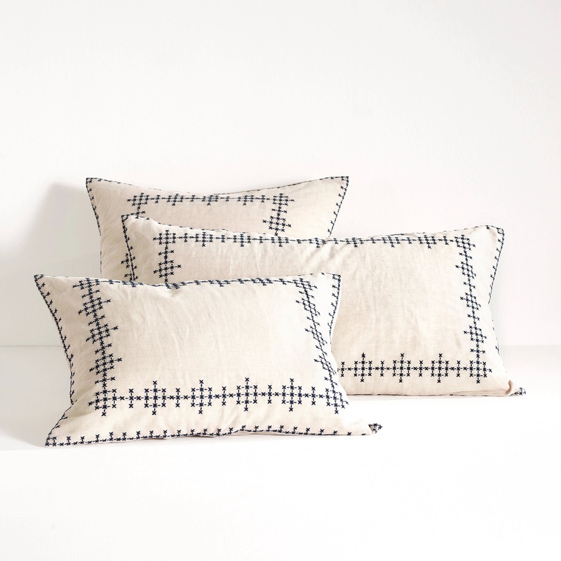 Cross-Stitch Linen Sham | Navy