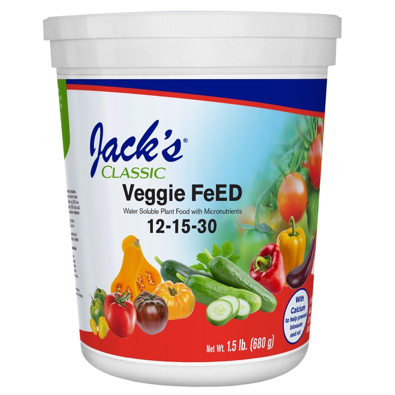 Jack’s Classic 12-15-30 Veggie FeED Water-Soluble Fertilizer with Micronutrients for Plant Growth and Abundant Fruit Set in Blooming Vegetable Plants, 1.5lbs