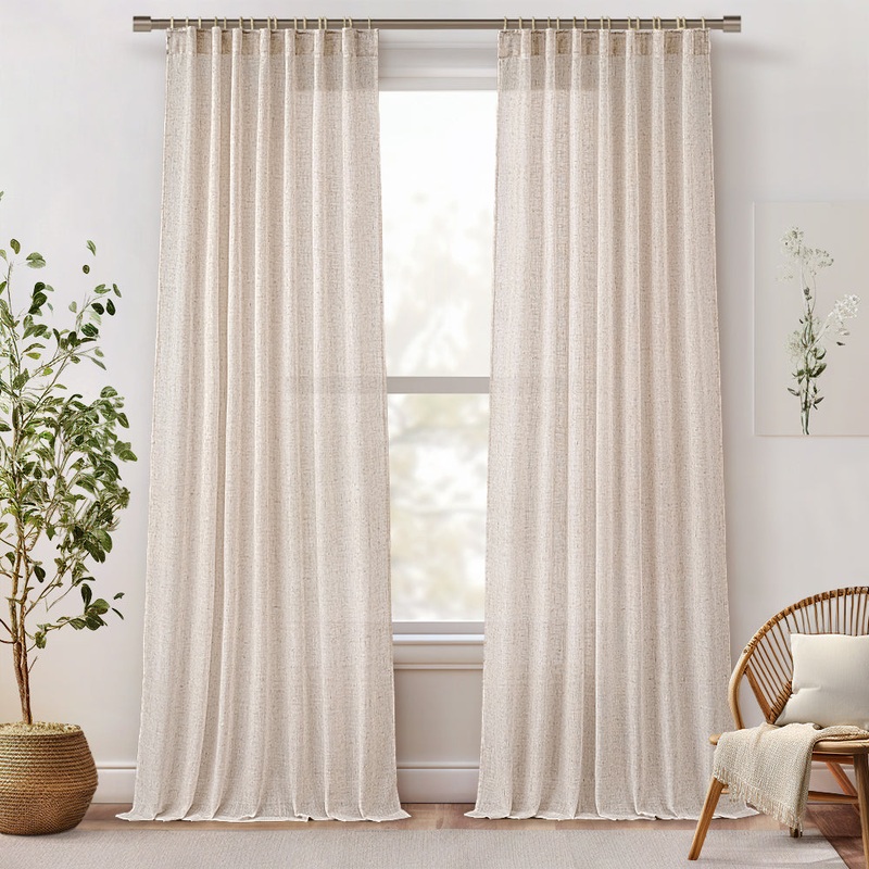 MIULEE 96 Inches Long Natural Linen Curtains 2 Panels, Pinch Pleated Hooks Thick Linen Textured Window Drapes for Bedroom Living Room Back Tab Semi Sheer Light Filtering Neutral Farmhouse Cream Ivory