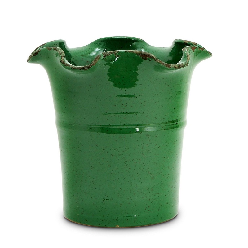 SCAVO Giardini Garden: Large Planter Vase with fluted rim ‘VERDE PRATO’ Dark Green
