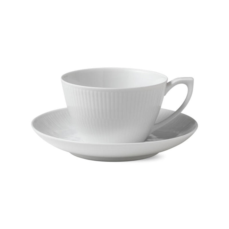 White Fluted Plain Tea Cup and Saucer