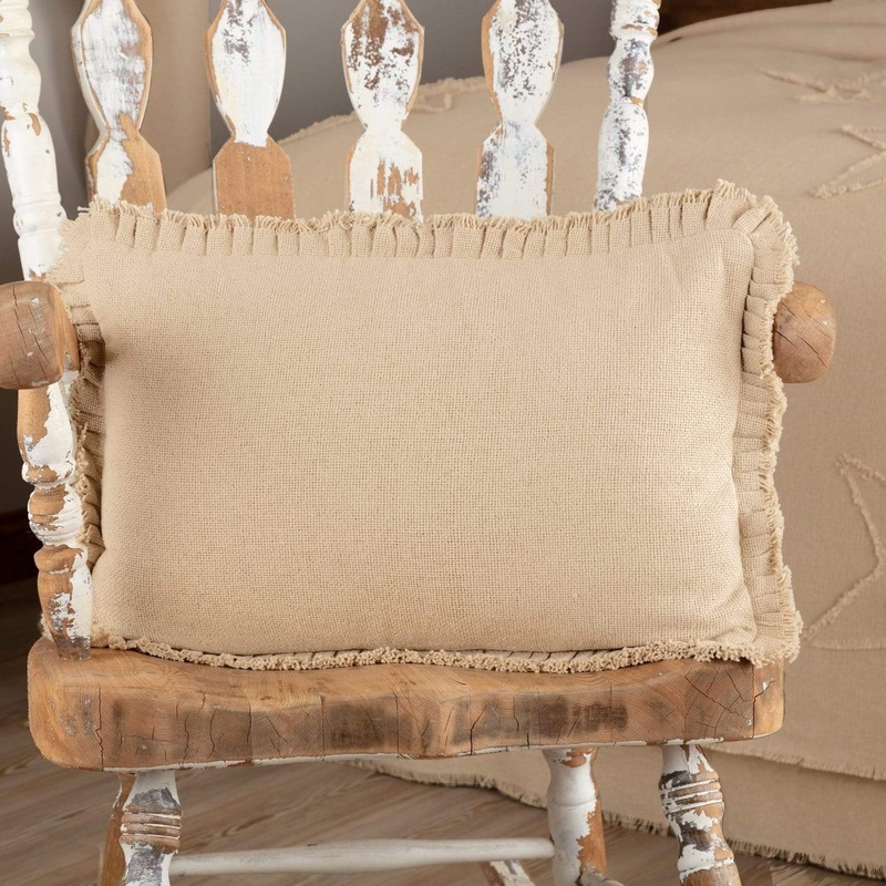 Burlap Vintage Pillow w/ Fringed Ruffle 14×22