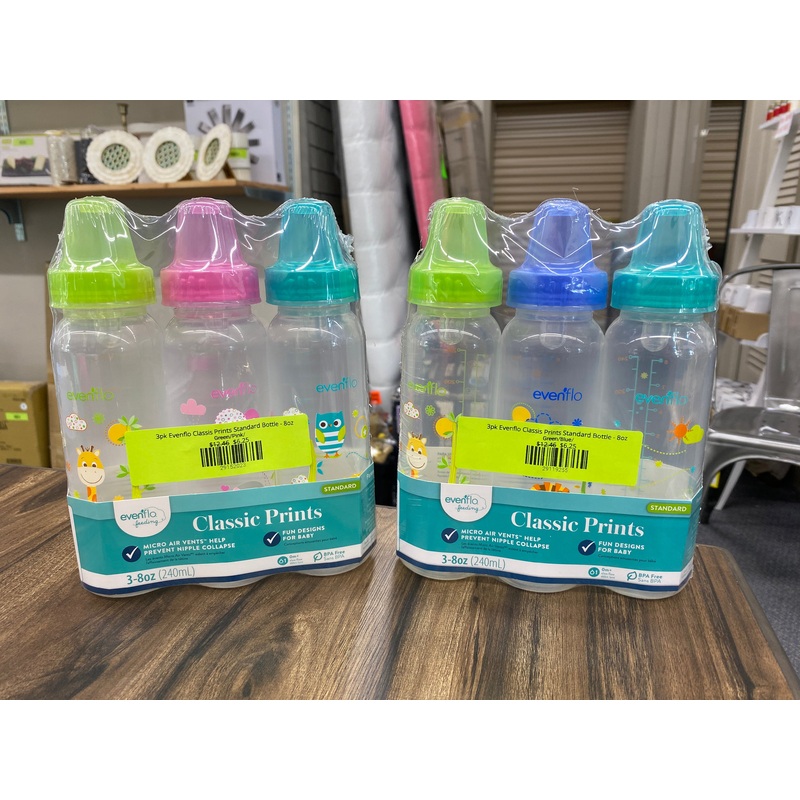 3pk Evenflo Classis Prints Standard Bottle – 8oz