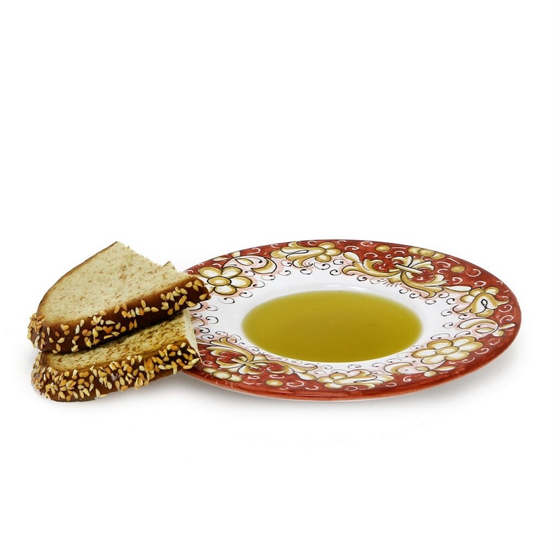 DERUTA COLORI: Olive Oil Fancy Dipping Bowl with large rim – CORAL RED [R]