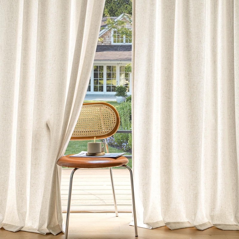 MIULEE Non-See-Through Privacy Linen Curtains 2 Panels, Light Filtering Window Curtains Farnhouse Textured Back Tab Semi Sheer Drapes for Bedroom Living Room, 52 x 108 Inches Long, Ivory