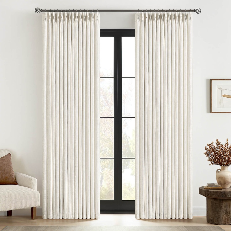 MIULEE Pinch Pleated Linen Curtains 84 Inches Long 2 Panels for Living Room Bedroom, Thick Texture Linen Drapes Pinch Pleat Back Tab Light Filtering Neutral Ivory Cream Farmhouse Window Curtains