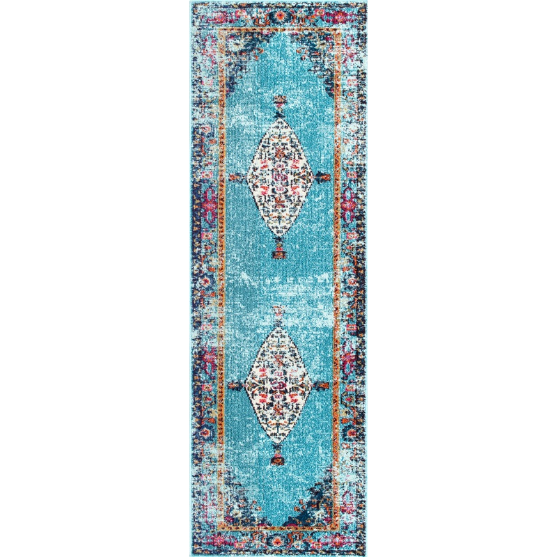Iris Fading Oriental Medallion Rug | Aqua