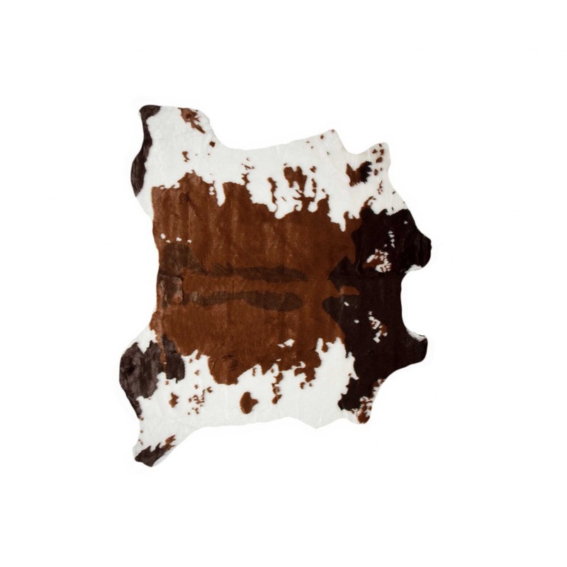 **Cowhide Print Hand Knotted Rug  Brown & White Accent**