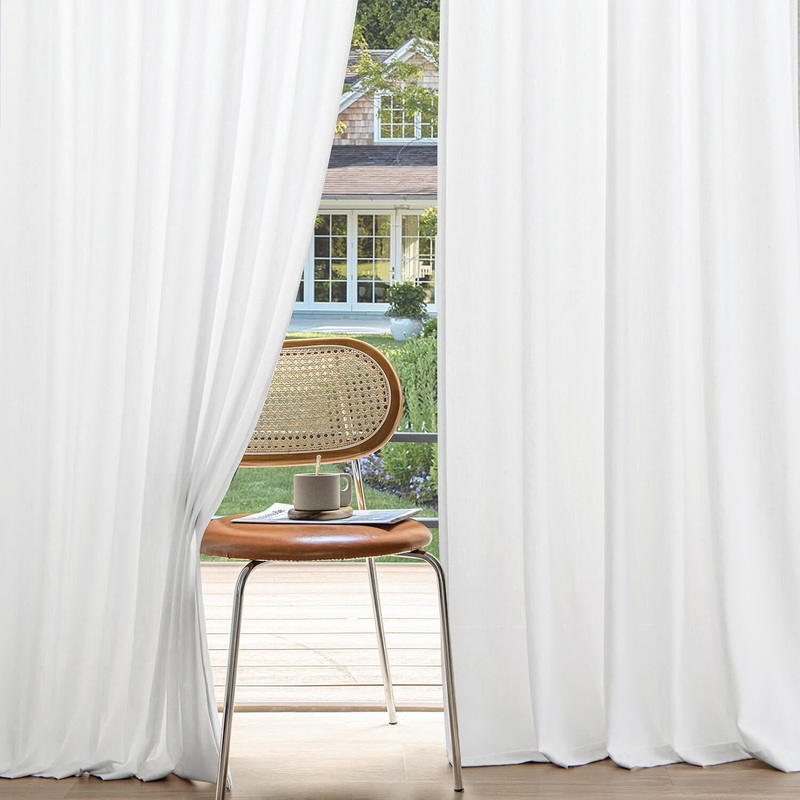 MIULEE Non-See-Through Privacy Linen Curtains 2 Panels, Light Filtering Window Curtains Farnhouse Textured Back Tab Semi Sheer Drapes for Bedroom Living Room, 52 x 96 Inches Long, Pure White