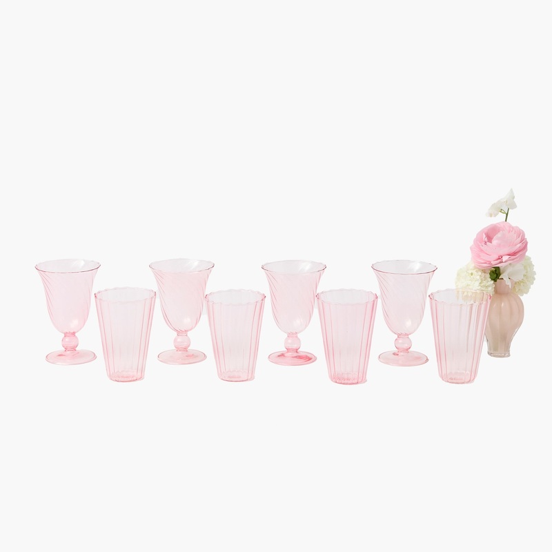 Pink Fluted Glassware (Set of 8)