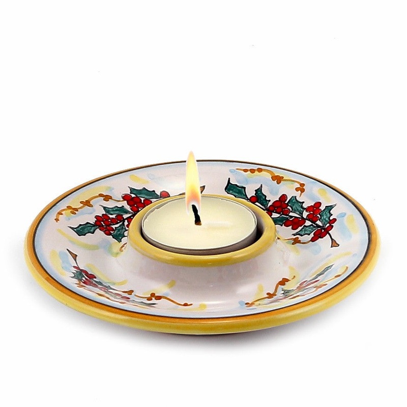 CHRISTMAS HOLLY: Deruta Tea Light Saucer