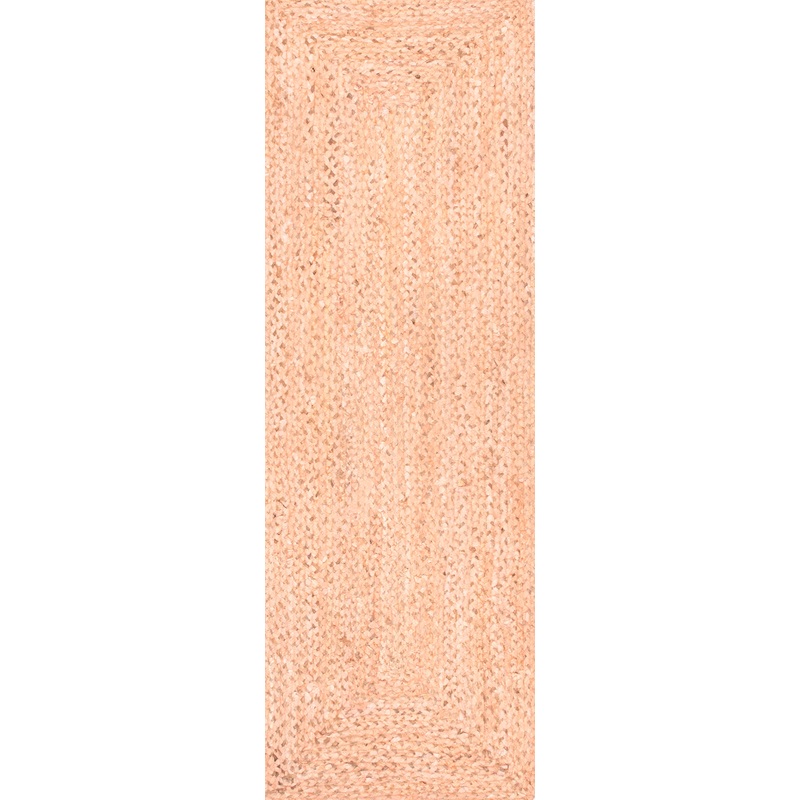 Hand Braided Denim And Jute Interwoven Solid Rug | Beige