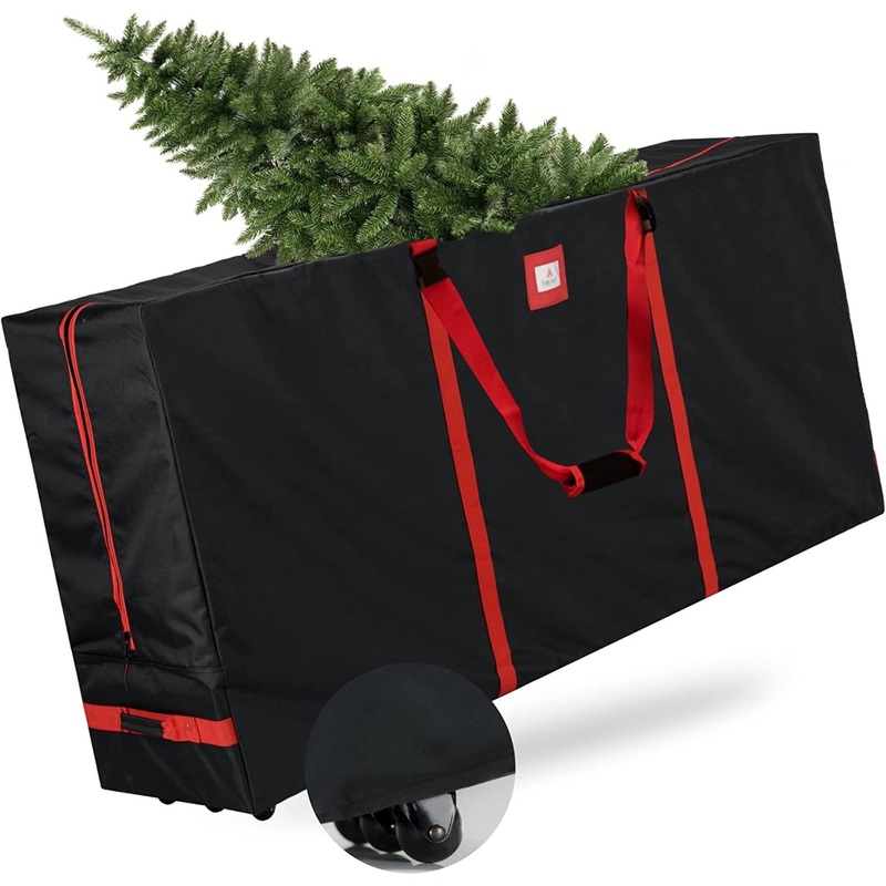 Tree Nest Rolling Christmas Tree Storage Bag with Wheels for 7.5-foot Disassembled Artificial Christmas Tree, Waterproof – Black, Medium