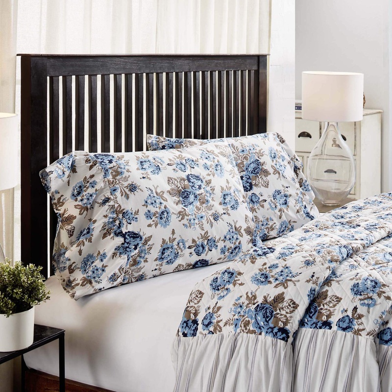Annie Blue Floral Ruffled Standard Pillow Case Set of 2 21×26+8