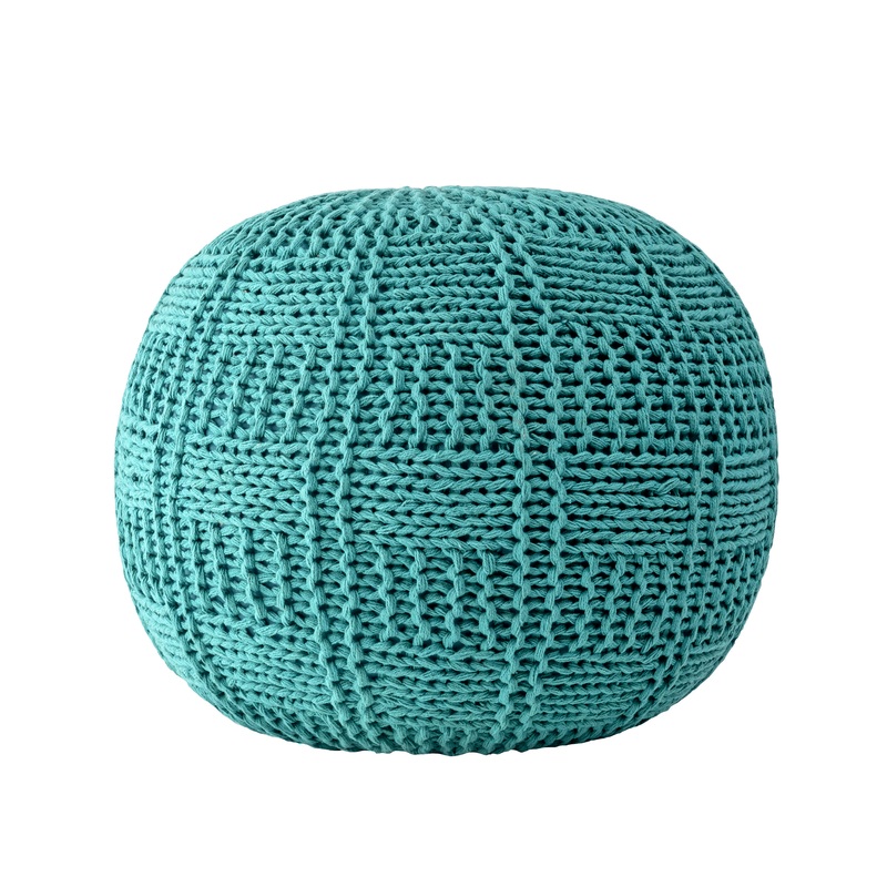 Knitted Cotton Basketweave Pouf | Teal