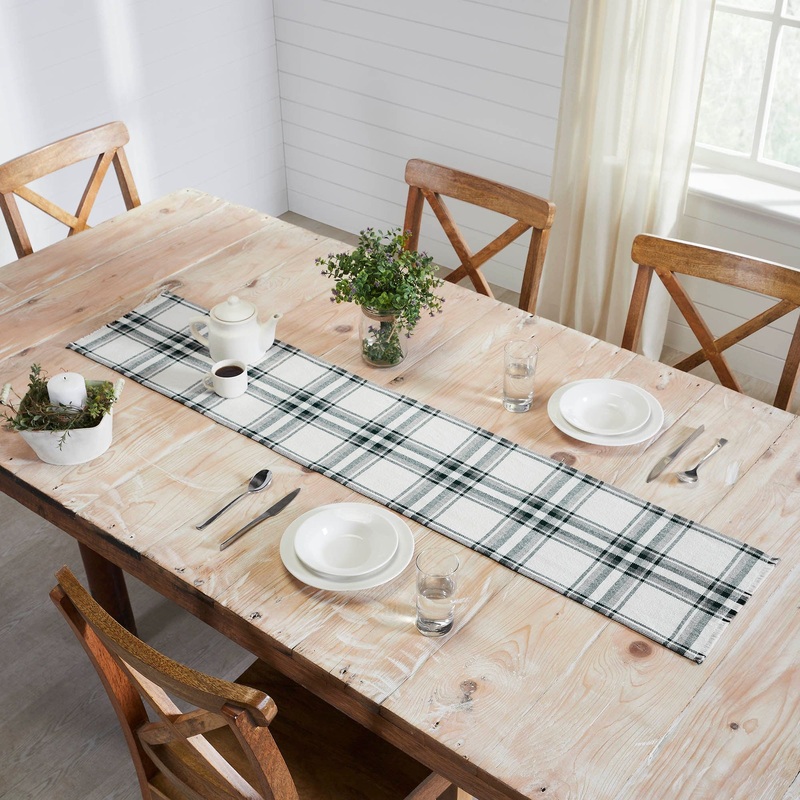 Harper Plaid Green White Runner Fringed 12×60