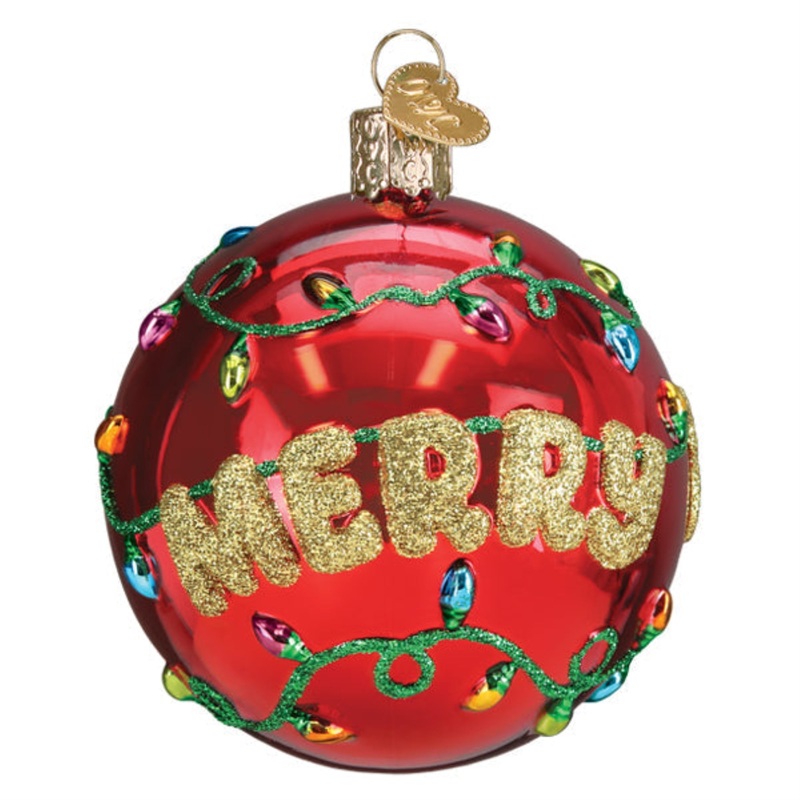Old World Christmas Hanging Mouth-Blown Glass Ornament for Trees, Merry & Bright Round Ball, 3.5″