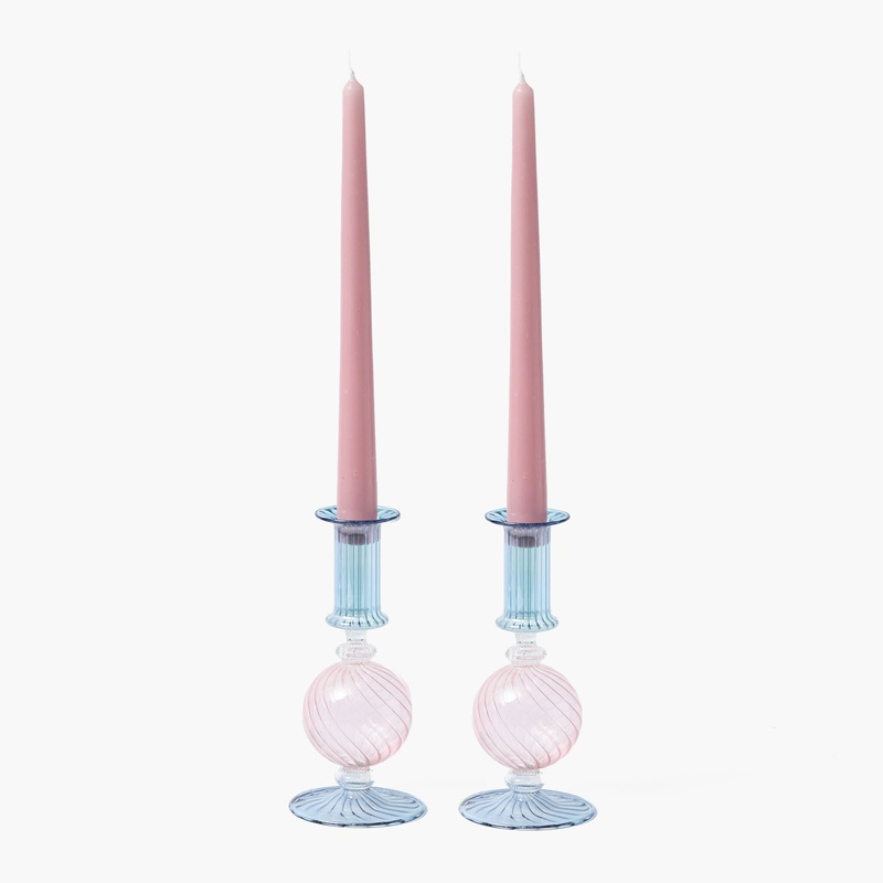 Small Camille Pink & Blue Candle Holder (Pair)