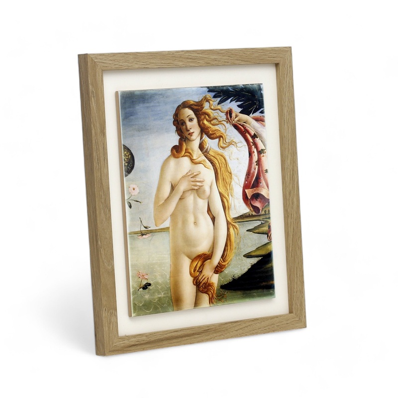 SUBLIMART: Affresco Framed Tile – Opera The Birth of Venus (Detail) by Sandro Botticelli (8×10) – Natural Wood Frame
