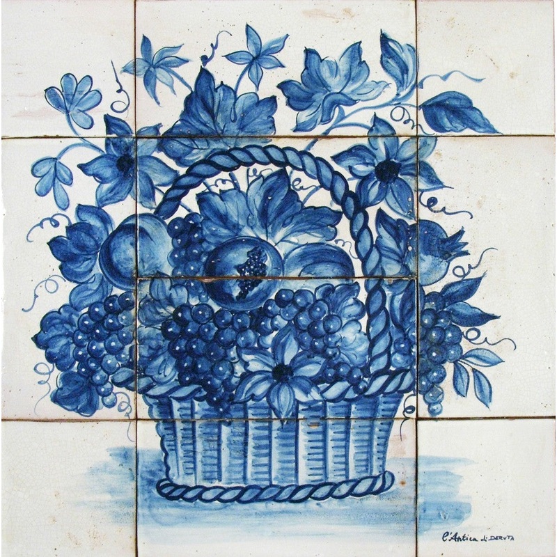 ANTICA DERUTA: WALL PANEL BACKSPLASH CESTO FRUTTA BLU