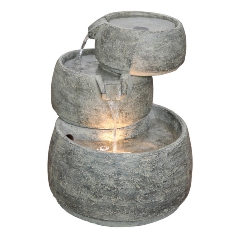 Classic Home and Garden Indoor/Outdoor 3-Tier Cascading Fountain with LED Light, Lightweight Poly-resin, Quartz Color, 15″H