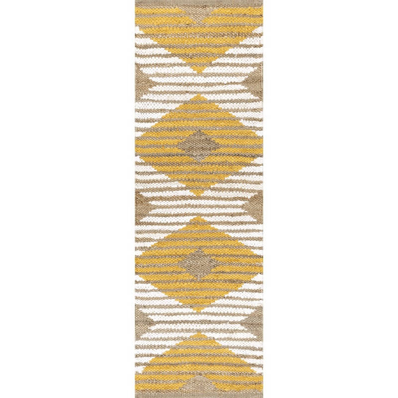 Hand Braided Denim And Jute Striped Diamonds Rug | Yellow