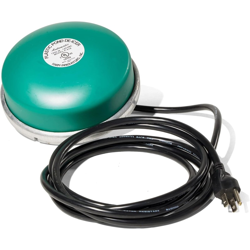 Farm Innovators Premium Cast Aluminum Floating Pond De-Icer with Built-in Thermostatic Control and 10 Foot Cord, 1250 Watts, Green, 7.5