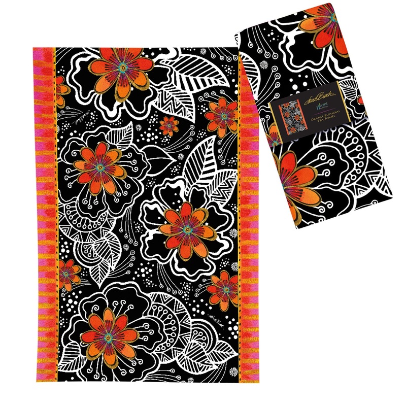 Laurel Burch Orange Blossoms Kitchen Tea Towel 18×28″