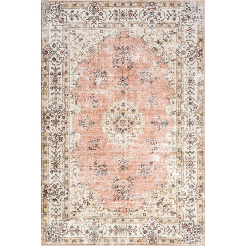 Rosette Medallion Washable Rug | Peach