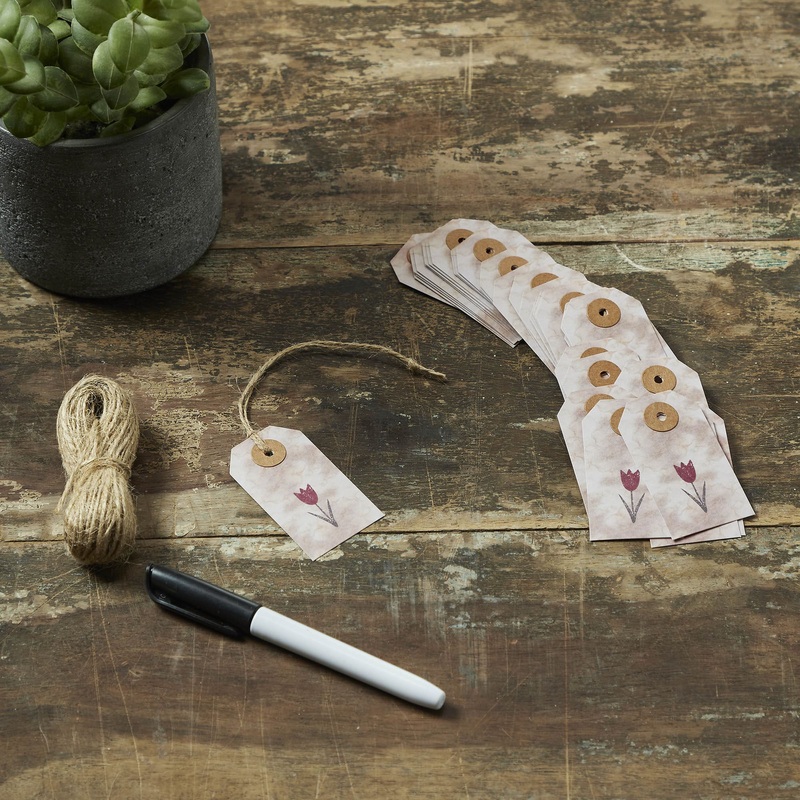 Spring In Bloom Tea Stained Red Tulip Paper Tag 2.75×1.5 w/ Twine Set of 50