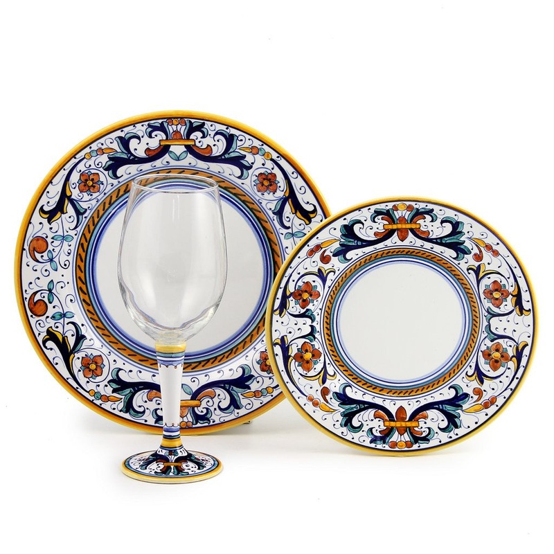 DERUTA STEMWARE PACK: Pinot Glass and Dinner Plate and Salad Plate RICCO DERUTA Design