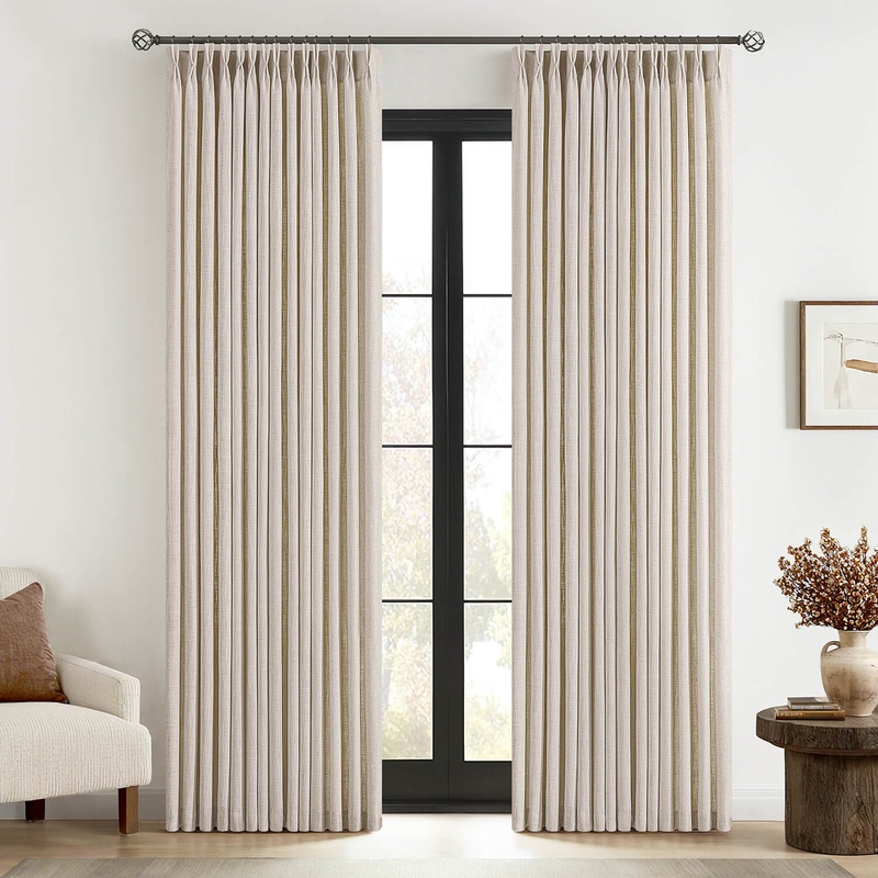 MIULEE Pinch Pleated Linen Curtains 90 Inches Long 2 Panels for Living Room Bedroom, Thick Texture Linen Drapes Pinch Pleat Back Tab Semi Sheer Privacy Neutral Ivory Cream Farmhouse Window Curtains