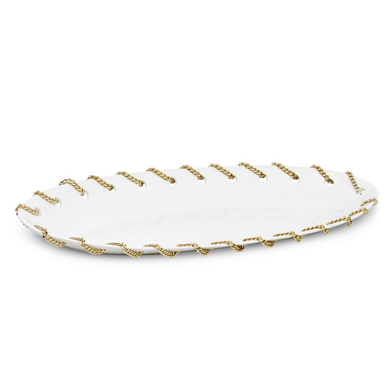 PURITY GLAMOUR: Large Oval Tray Centerpiece – Pure White with Gold Chain