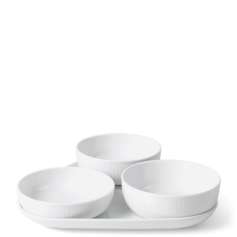 White Fluted Serving Set, Four Pieces