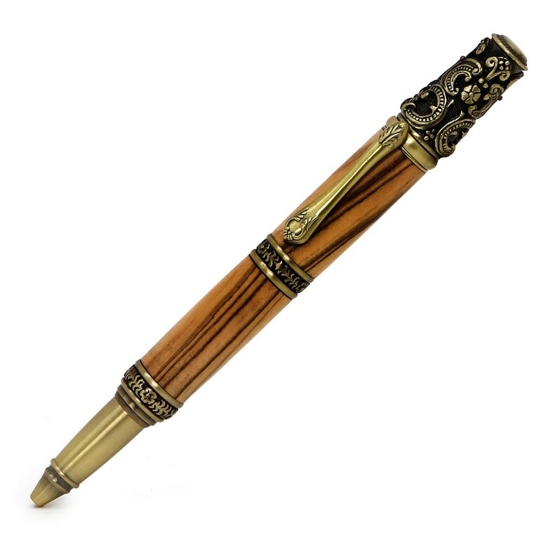 ART-PEN: Handcrafted Luxury Twist Pen – Ricco Deruta Design – Antique Brass with Exhibition Olive Wood body