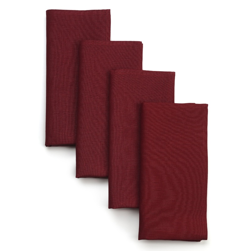 Dark Red Linen Napkins, Hemmed, 18 x 18 inch, 4 pcs