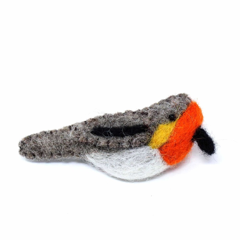 Hand Crafted Felt from Nepal: Bird Brooch, Red Breast – Global Groove (J)