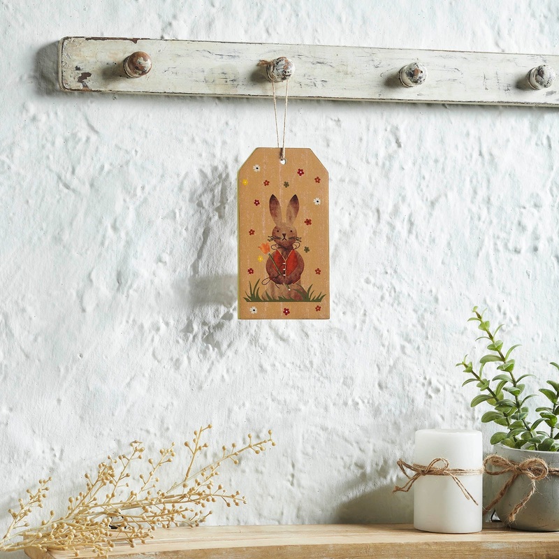 Spring In Bloom Bunny In Vest MDF Tag Ornament w/ Twine 7×3.75×0.5