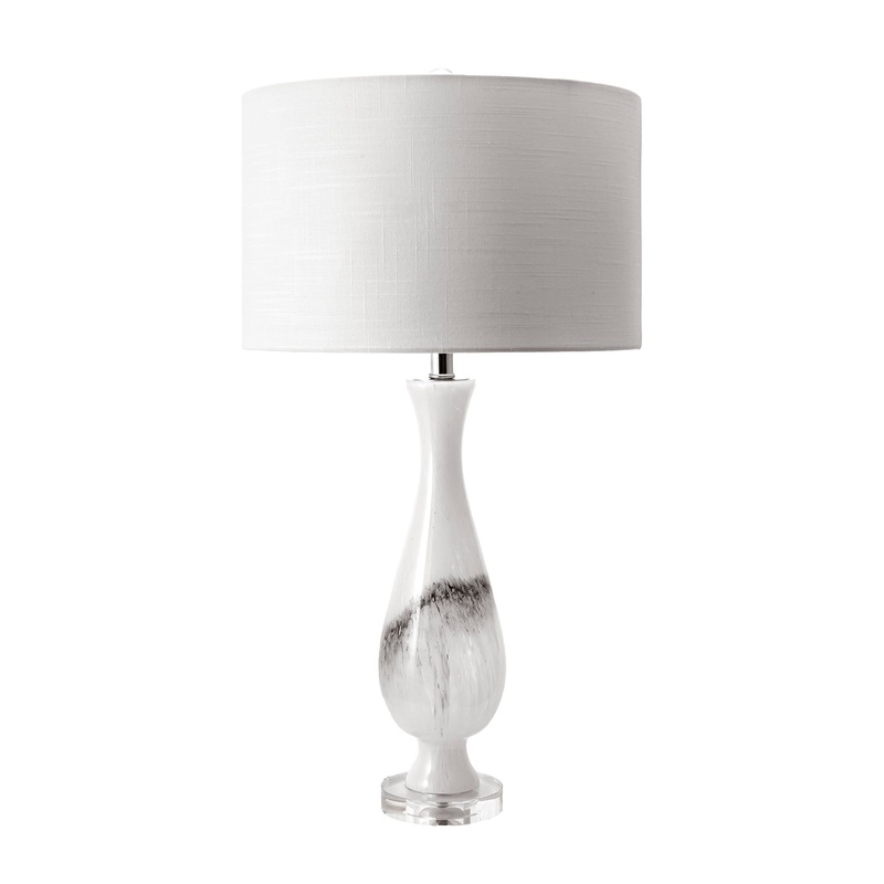30-inch Glass Marbleized Vase Table Lamp | Off White
