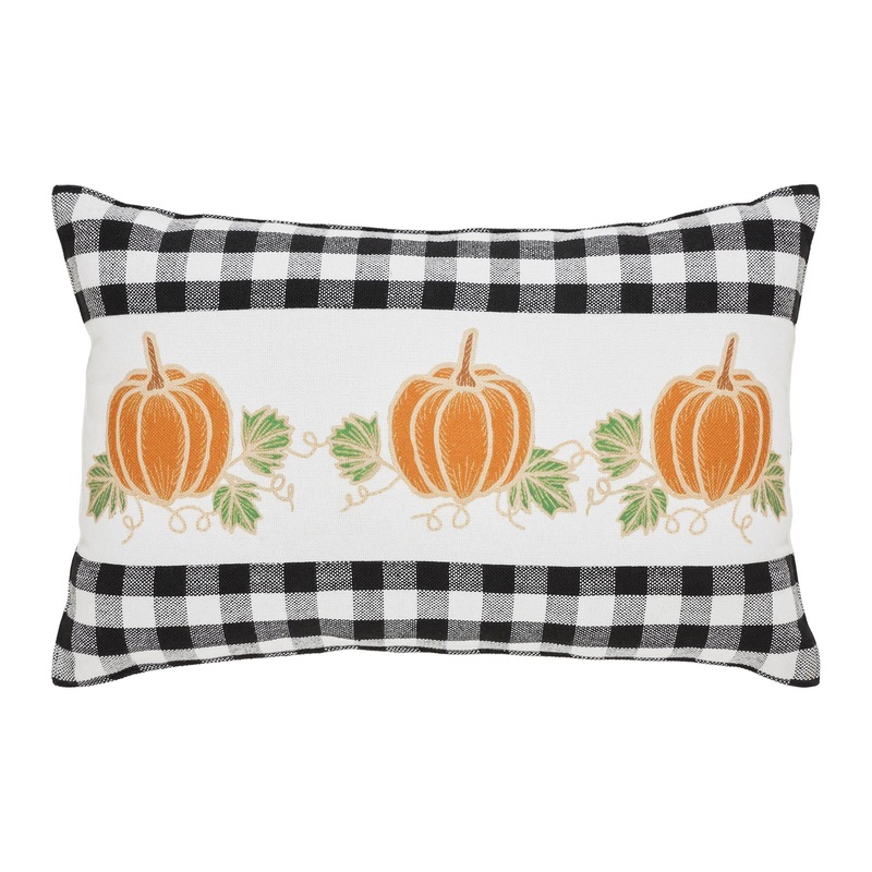 Annie Black Check Pumpkin Patch Pillow 14×22