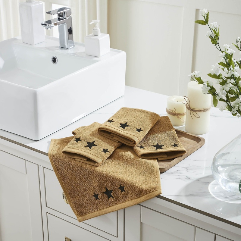 Black Stars Tan Washcloth Set of 4 12×12